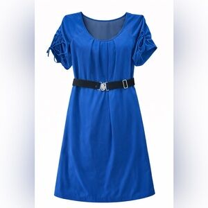 Daisy Fuentes Elegant Blue Dress with Belt